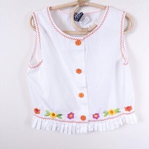 Vintage Pogo Club of NY Top White Embroidered Floral Cropped 90s Kids Size 4-5